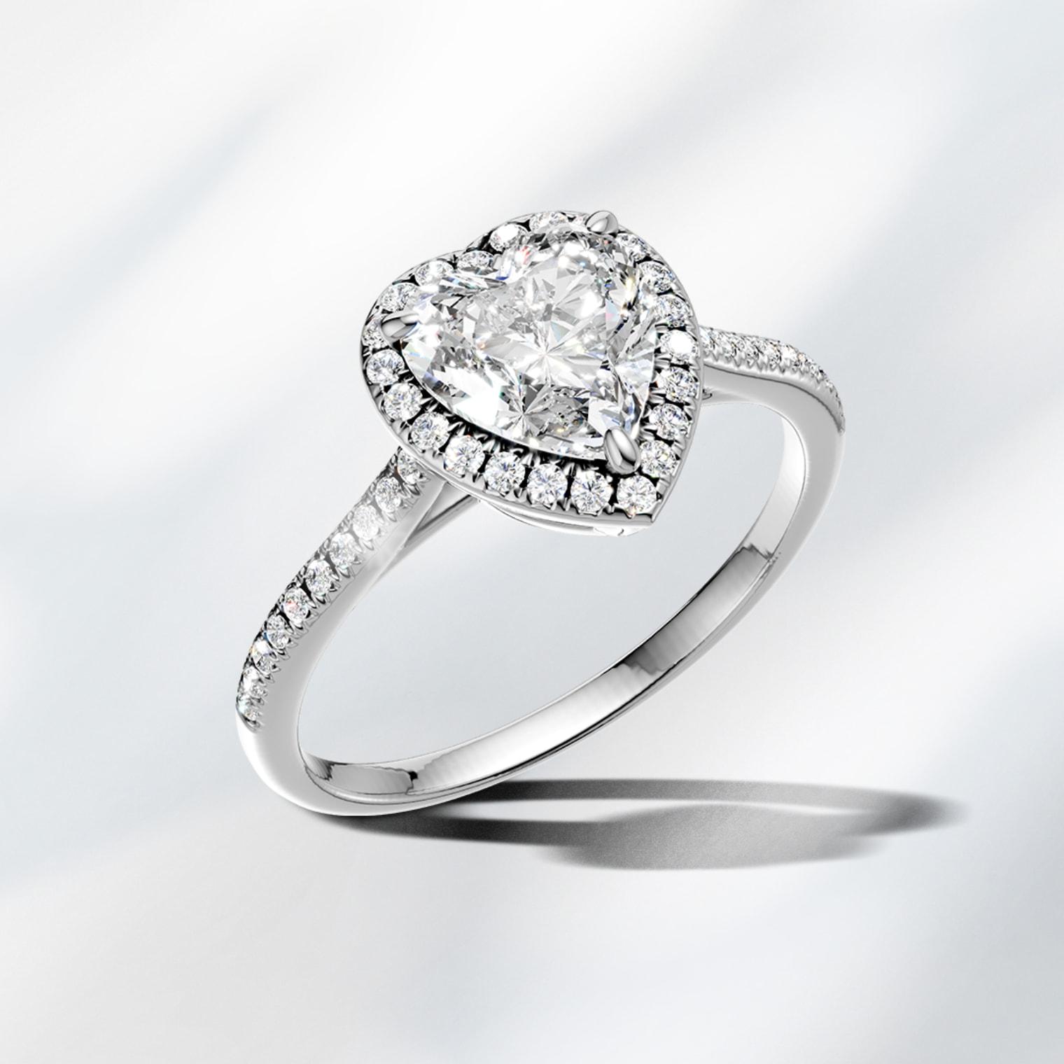 inel de logodna, aur alb 18K, cu diamant central inima - TEILOR