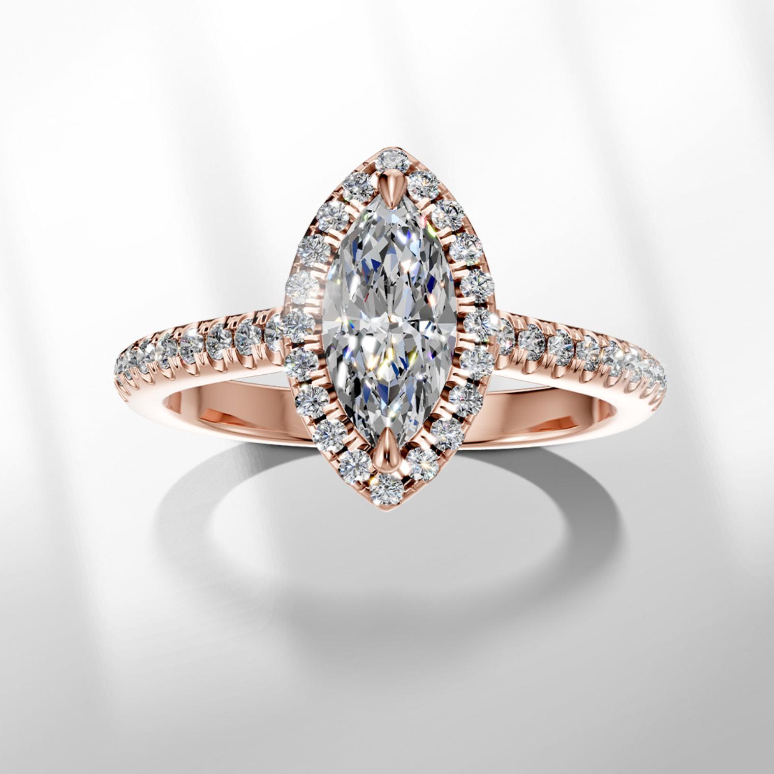 inel de logodna, aur roz, 18K, Marquise, cu diamante de 1 ct - TEILOR